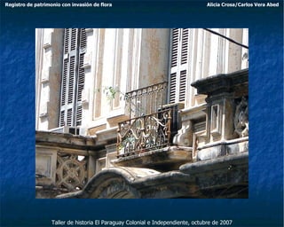 Taller de historia El Paraguay Colonial e Independiente, octubre de 2007 Registro de patrimonio con invasión de flora Alicia Crosa/Carlos Vera Abed 