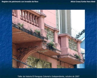 Taller de historia El Paraguay Colonial e Independiente, octubre de 2007 Registro de patrimonio con invasión de flora Alicia Crosa/Carlos Vera Abed 