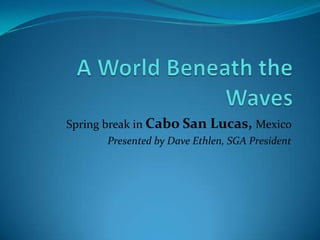 A World Beneath the Waves Spring break in Cabo San Lucas,Mexico  Presented by Dave Ethlen, SGA President    