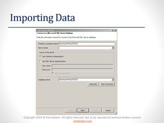 Copyright 2014 © Ram Kedem. All rights reserved. Not to be reproduced without written consent.
ramkedem.com
Importing Data
 