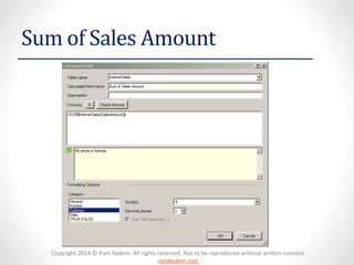 Copyright 2014 © Ram Kedem. All rights reserved. Not to be reproduced without written consent.
ramkedem.com
Sum of Sales Amount
 