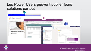 #GlobalPowerPlatformBootcamp
#GPPB2021
Les Power Users peuvent publier leurs
solutions partout
 