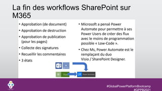 #GlobalPowerPlatformBootcamp
#GPPB2021
La fin des workflows SharePoint sur
M365
 
