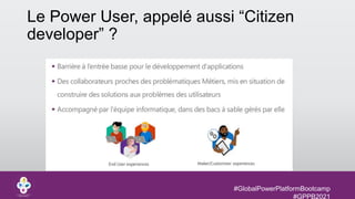 #GlobalPowerPlatformBootcamp
#GPPB2021
Le Power User, appelé aussi “Citizen
developer” ?
 