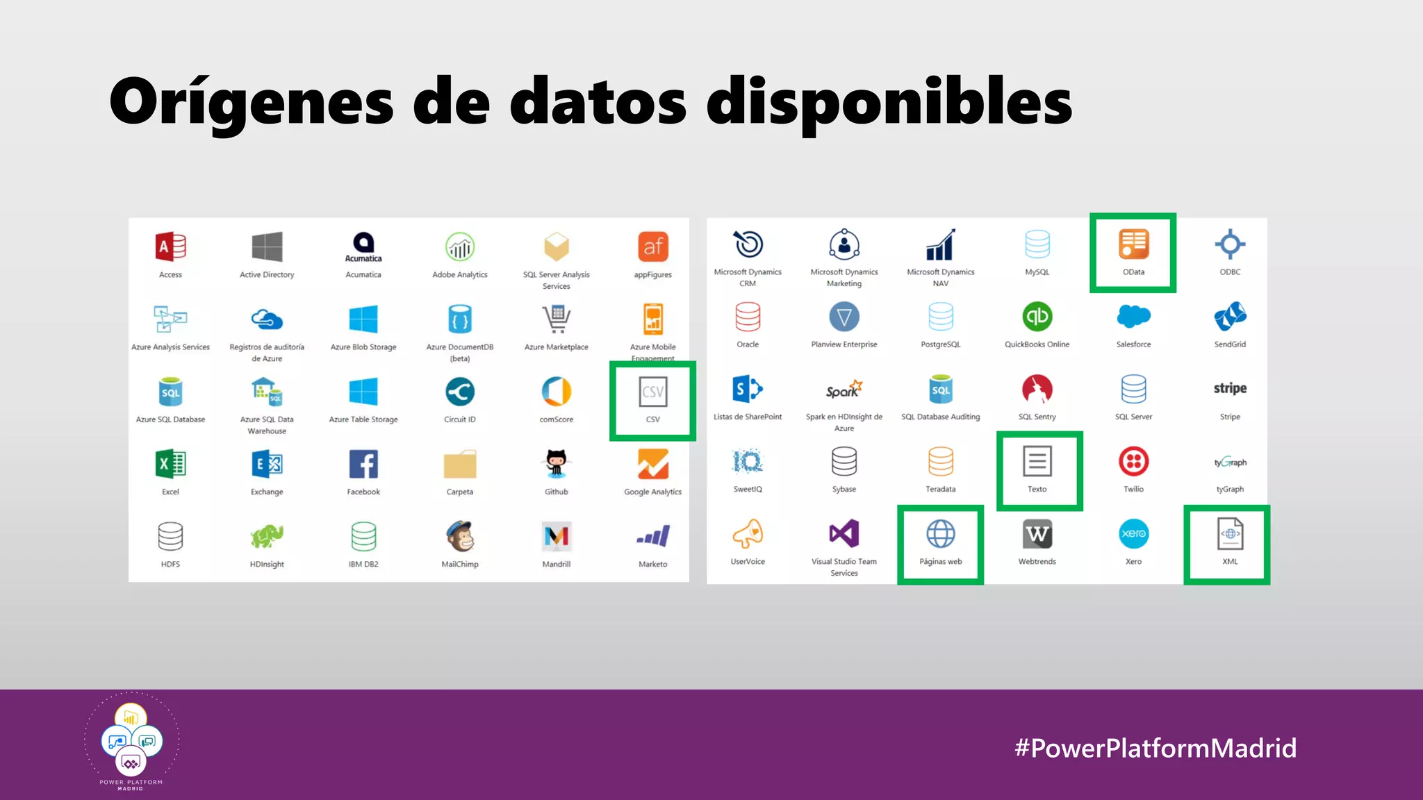 #PowerPlatformMadrid
Orígenes de datos disponibles
 