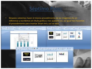 Séptimo Paso:
• Despúes volvemos hacer el mismo procedimiento de las imágenes clic en
referencia y escribimos en titulo grafica y nos quedará así, así igual haci hacemos
el procedimiento para insertar Smart Art y así se verá
 