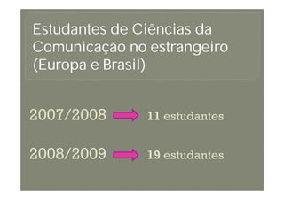 Estudantes de Ciências da
Comunicação no estrangeiro
(Europa e Brasil)
 