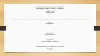 UNIVERSIDAD DE LAGUAJIRA SEDE VILLANUEVA
PROGRAMA DECIENCIAS SOCIALES Y HUMANAS
TRABAJO SOCIAL
IIVSEMESTRE
TEMA:
MI BEBE Y YO
DOCENTE:
JORGE GONZALES
ESTUDIANTE:
DANIELA CABRERA FRAGOZO
UNIVERSIDAD DE LA GUAJIRA SEDE VILLANUEVA
20 DE SEP
2017
 