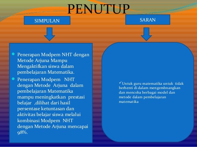 Power poin PTK Model Pembelajar NHT deangan Metode ARJUNA