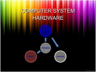 COMPUTER SYSTEM HARDWARE INPUT OUTPUTS STORES PROCESS 
