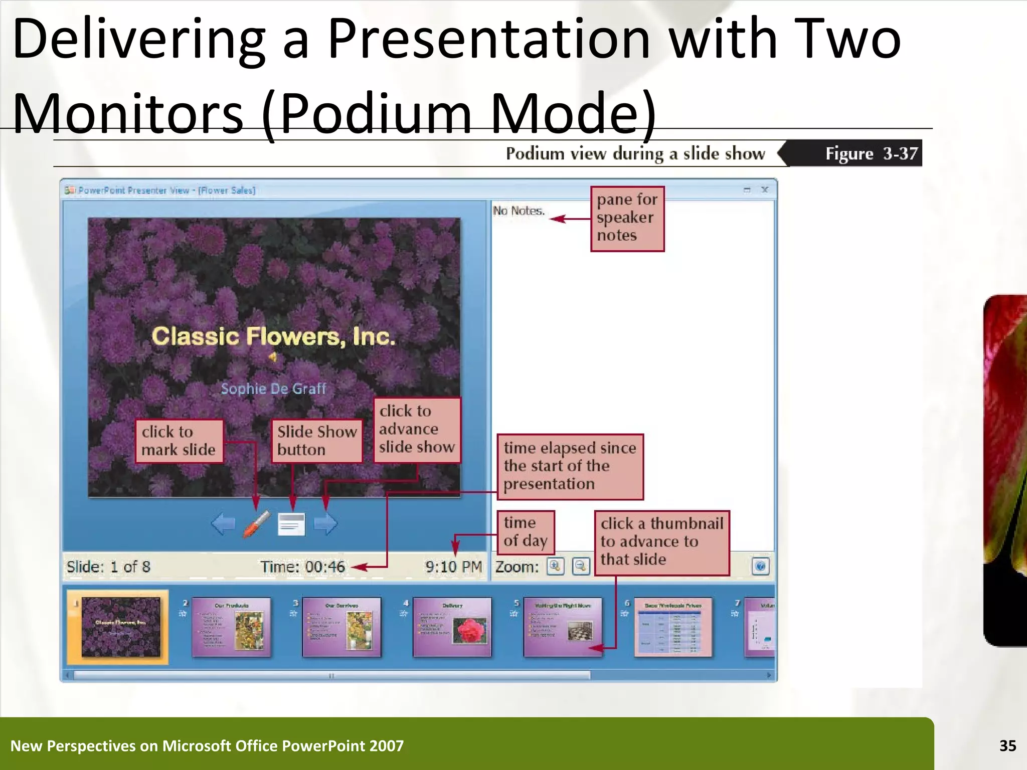 Delivering a Presentation with Two                     XP
Monitors (Podium Mode)




New Perspectives on Microsoft Office PowerPoint 2007        35
 
