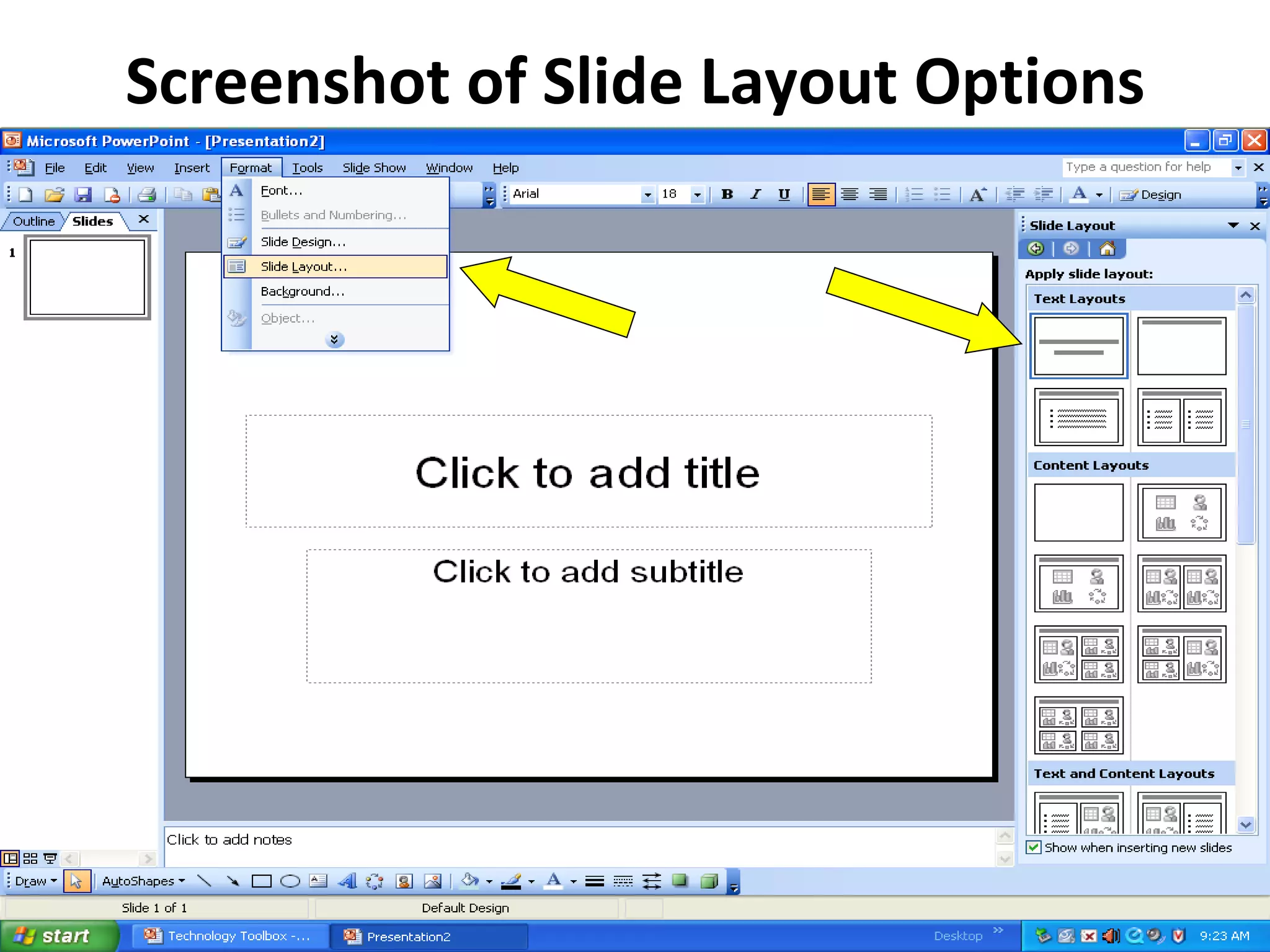 Screenshot of Slide Layout Options 