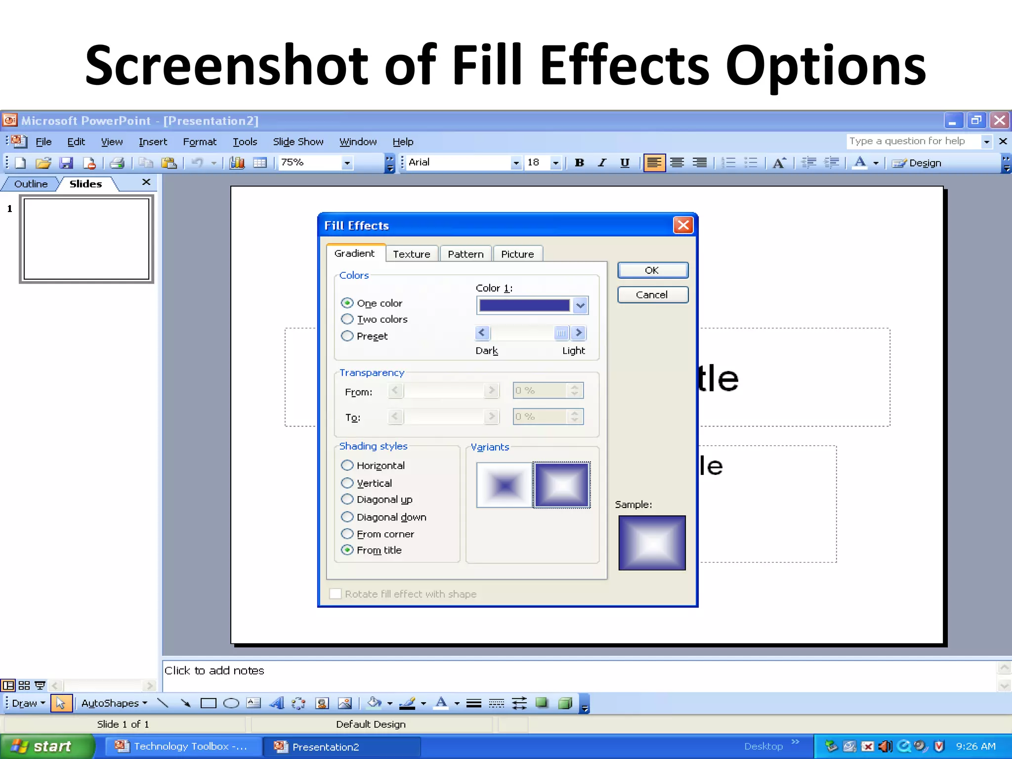 Screenshot of Fill Effects Options 