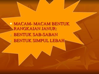 MACAM- MACAM BENTUK RANGKAIAN JANUR: BENTUK SAB-SABAN BENTUK SIMPUL LEBAH 