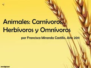 Animales: Carnívoros,
Herbívoros y Omnívoros
por Francisca Miranda Castillo. Año 2011
 