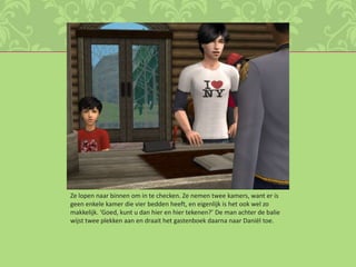 Ze lopen naar binnen om in te checken. Ze nemen twee kamers, want er is geen enkele kamer die vier bedden heeft, en eigenlijk is het ook wel zo makkelijk. ‘Goed, kunt u dan hier en hier tekenen?’ De man achter de balie wijst twee plekken aan en draait het gastenboek daarna naar Daniël toe.