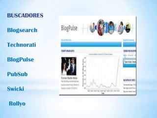 BUSCADORES

Blogsearch

Technorati

BlogPulse

PubSub

Swicki

Rollyo
 