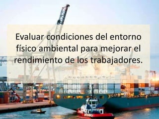 Evaluar condiciones del entorno
 físico ambiental para mejorar el
rendimiento de los trabajadores.
 