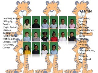 Garner
•Anthony, Kaliya
•Billingsly,
Derrick
•Eagle, Zariyah
•Garden,
Destiny
•Griffin, Samuel
•Hatley, Bianca
•Juneau, Jack
•McKinney,
Conner
•McLauren,
Kynnedy
•Miller,
Margriona
•Moore, Karius
•Rodriguez,
Danna
•Valadez,
Marlen
•Watson,
TeAndrea
•Westmoreland,
Kinsley
•Williams
Muhammad,
Elixis
 
