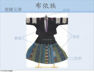 形狀
質感 色彩
線條
布依族視覺元素
2013年3月22日 星期五
 