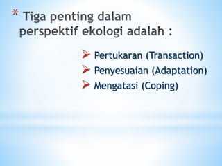 *
 Pertukaran (Transaction)
 Penyesuaian (Adaptation)
 Mengatasi (Coping)
 
