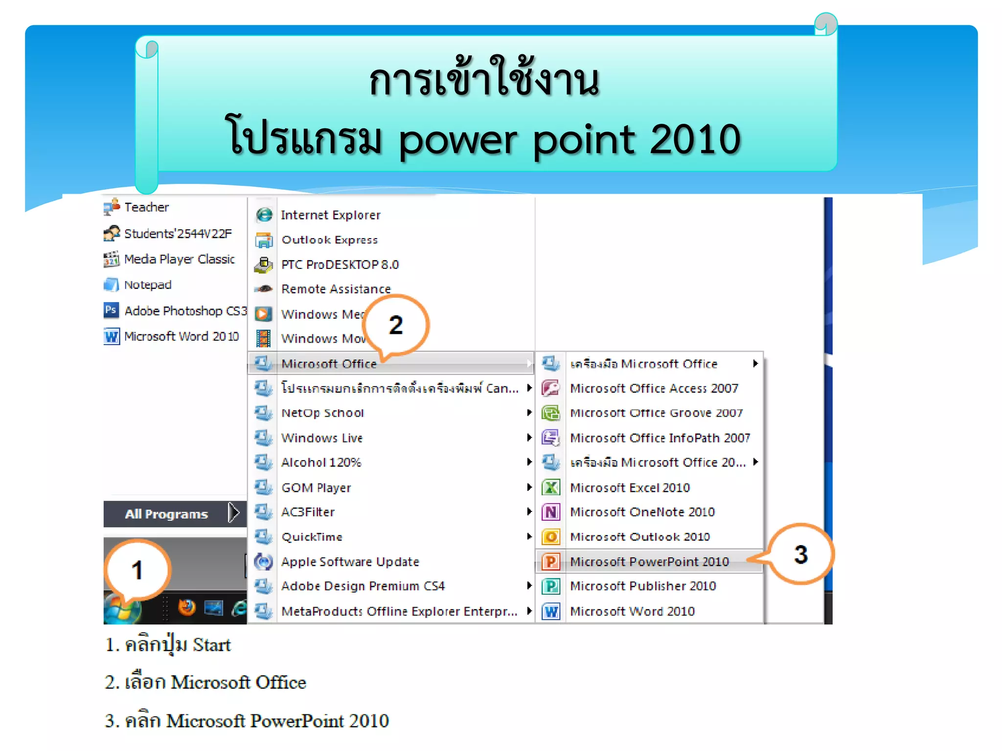 Pro Point 2010 สื่อการสอน Microsoft Power point 2010 | PDF