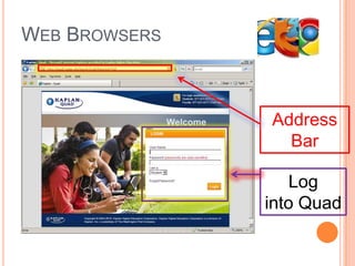 Address
Bar
Log
into Quad
WEB BROWSERS
 