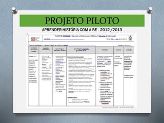 PROJETO PILOTO
APRENDER HISTÓRIA COM A BE - 2012 /2013
 