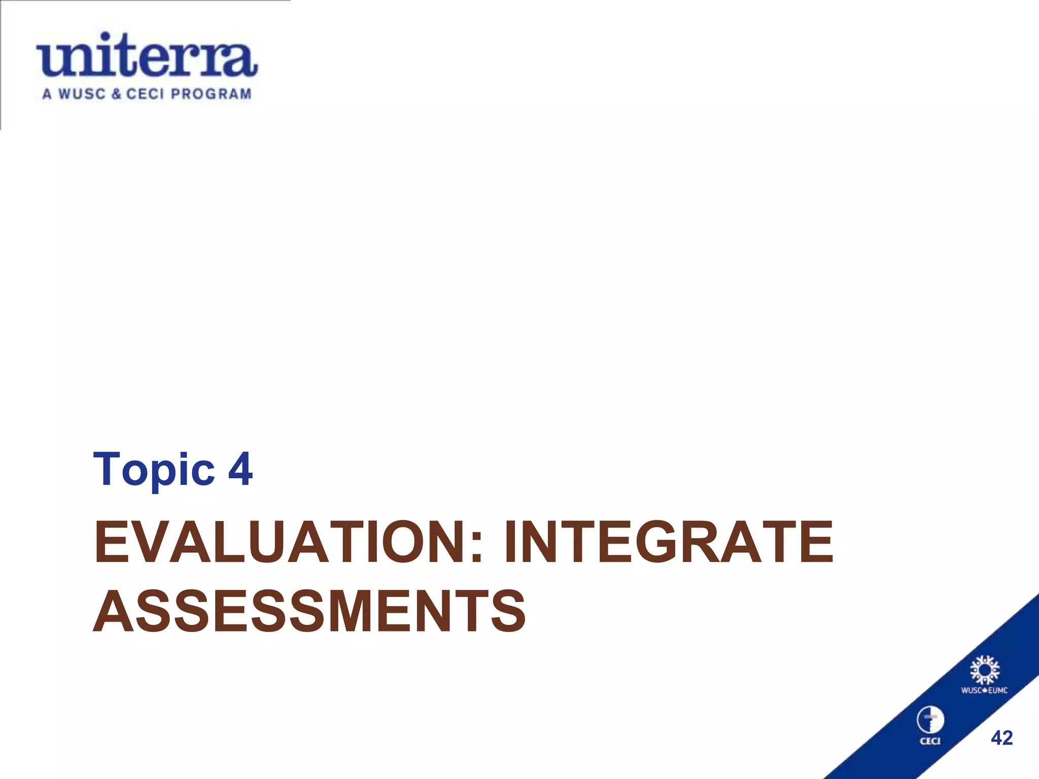 Topic 4

EVALUATION: INTEGRATE
ASSESSMENTS
42

 