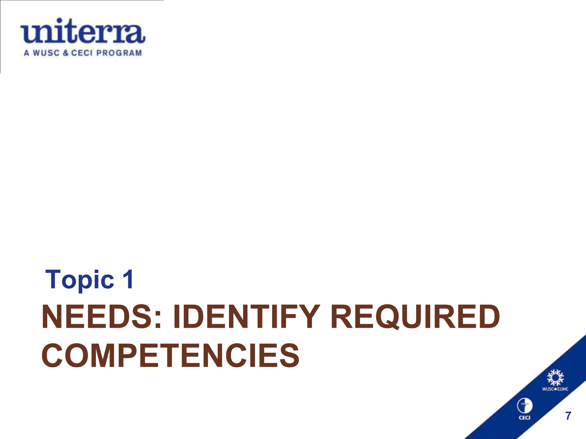 Topic 1

NEEDS: IDENTIFY REQUIRED
COMPETENCIES
7

 