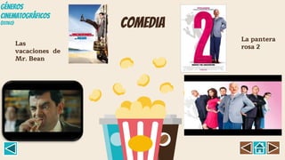 comedia
Las
vacaciones de
Mr. Bean
La pantera
rosa 2
GÉNEROS
CINEMATOGRÁFICOS
(Estil0)
 