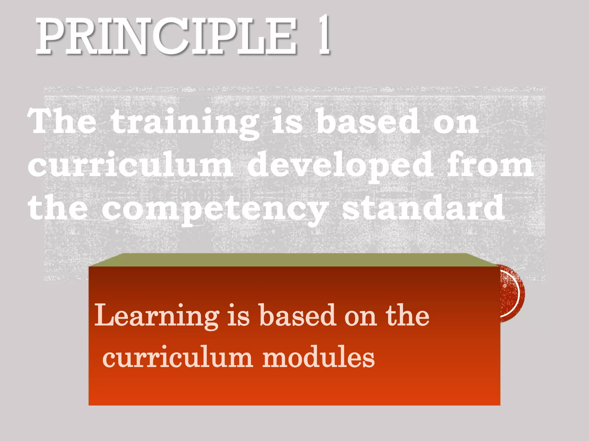 Learning is based on the
curriculum modules
The training is based on
curriculum developed from
the competency standard
 