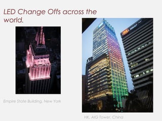 Empire State Building, New York
LED Change Offs across the
world.
HK, AIG Tower, China
 