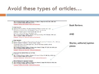 Avoid these types of articles… Book Reviews AND Shorter, editorial/opinion pieces 