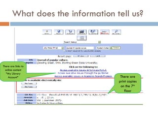 What does the information tell us? There are print copies on the 7 th  floor There are links to online content *My Library Account* 