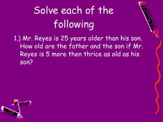 Linear Function Example Problems Algebra