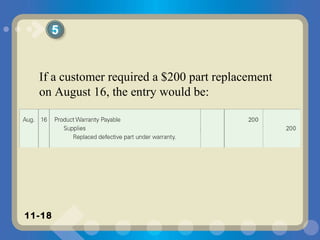 If a customer required a $200 part replacement on August 16, the entry would be: 5 