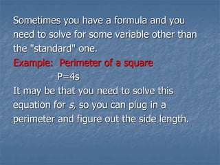 PPT - Literal Equations and Formulas PowerPoint Presentation, free