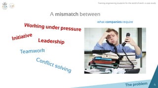 4
A mismatch between
what is learnt in University and what companies require
Training engineering students for the world of work: a case study
 