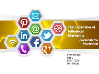 The Expansion of
Influencer
Marketing
(Social Media
Marketing)
Evan Mason
TESU
SOM-7020
10/16/2023
 