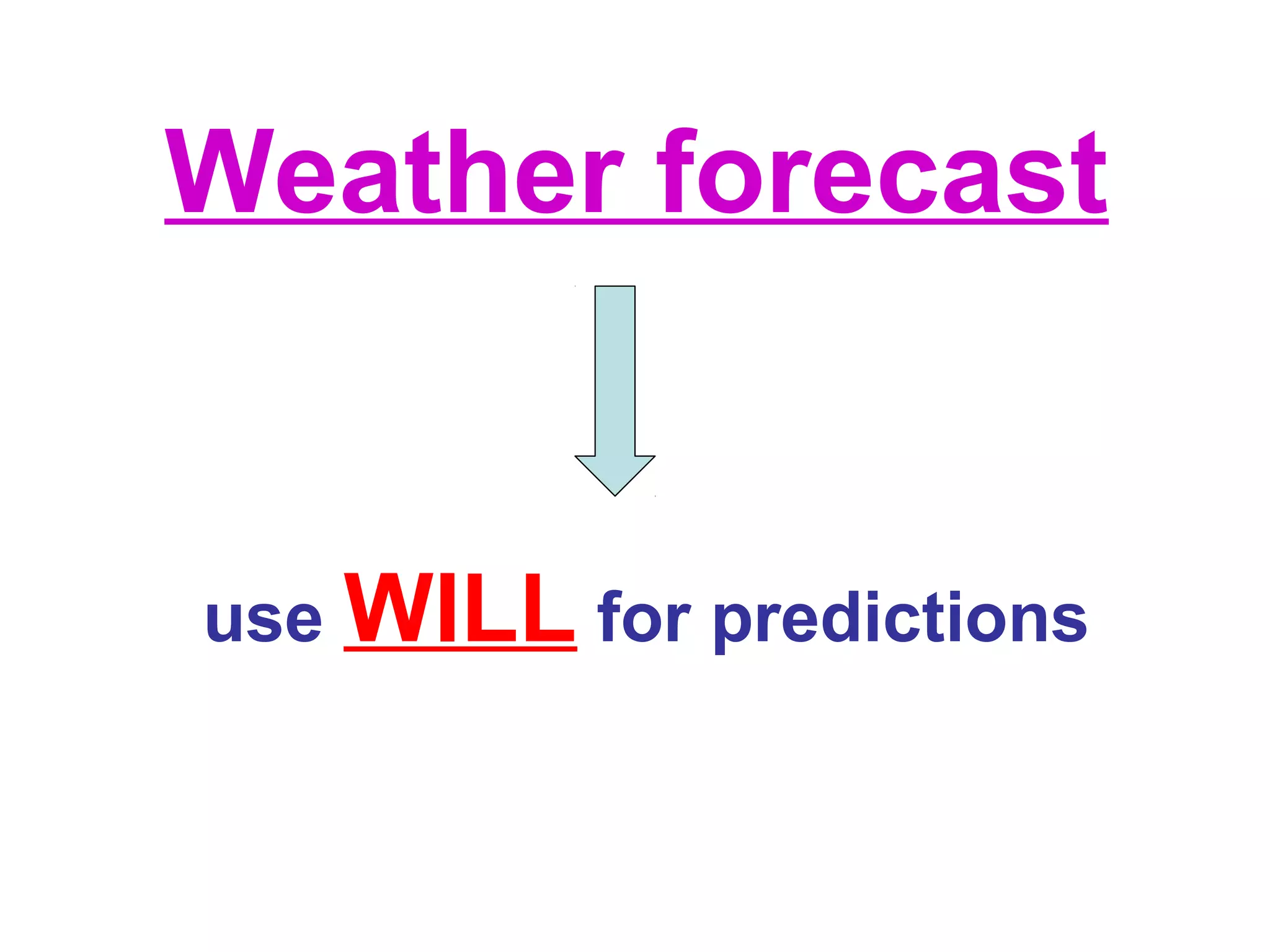 Weather forecast
use WILL for predictions
 