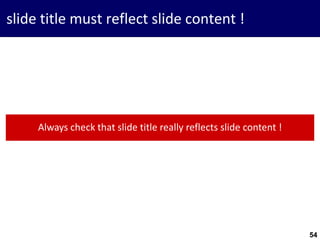 54
slide title must reflect slide content !
Always check that slide title really reflects slide content !
 