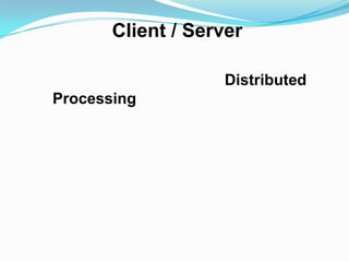 Client / Server

                   Distributed
Processing
 