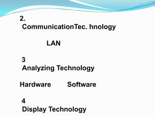 2.
 CommunicationTec. hnology

       LAN

3
Analyzing Technology

Hardware     Software

4
Display Technology
 
