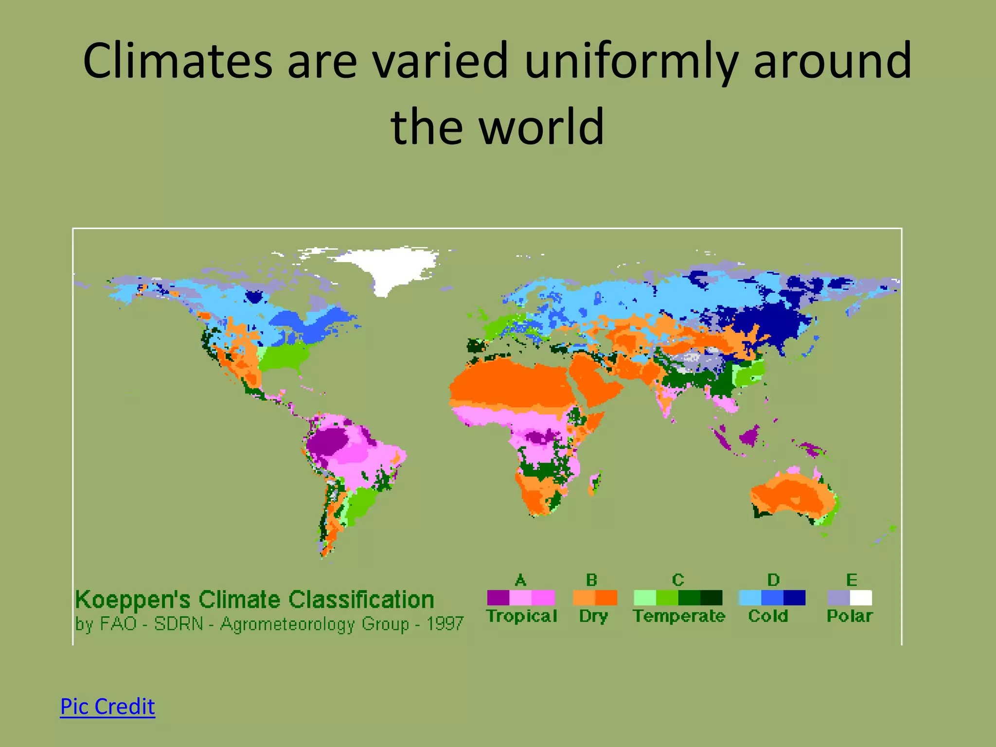Climates are varied uniformly around
                the world




Pic Credit
 