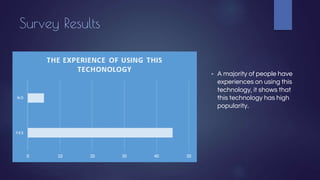 Survey Results
▶ A majority of people have
experiences on using this
technology, it shows that
this technology has high
popularity.
 