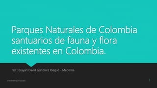 Parques Naturales de Colombia
santuarios de fauna y flora
existentes en Colombia.
Por : Brayan David González Ibagué - Medicina
27.09.2019 Brayan Gonzalez 1
 