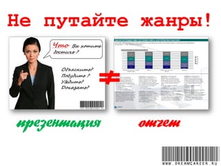 Не путайте жанры!
презентация отчет
www.dreamcareer.ru
 