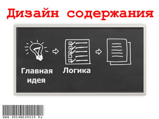Дизайн содержания
ЛогикаГлавная
идея
www.dreamcareer.ru
 