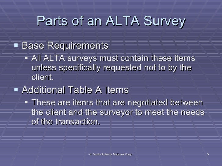 Alta Table A Items